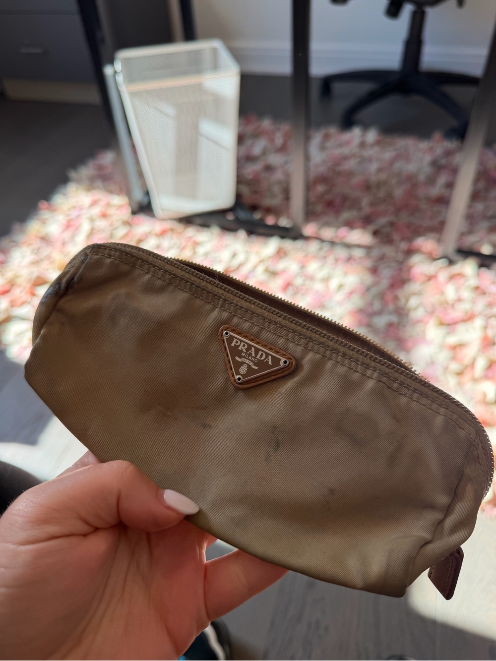 Prada Brown Nylon Toiletry Pouch with Logo Plaque